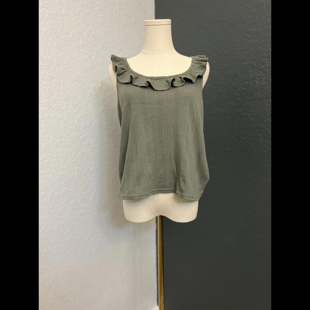 Madewell Women's Ruffled Sleeveless Top in Olive Green